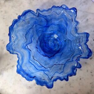 Oyster Ostrica 15" Art Glass Bowl Cobalt Blue Centerpiece Home Decor Vietri